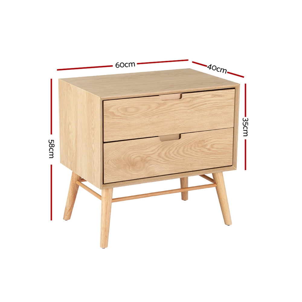 2 - Bedside Table Drawers - Oak GINO - dimensions - STripleB