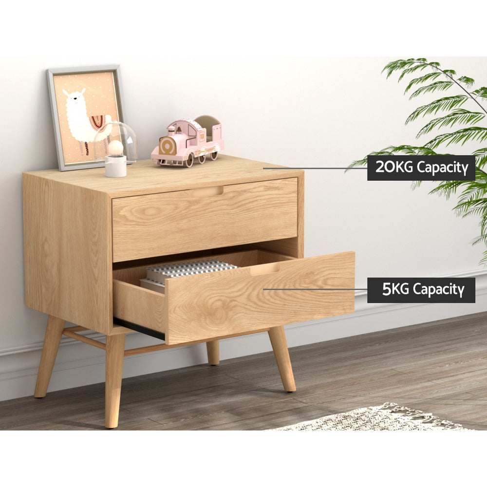 2 - Bedside Table Drawers - Oak GINO - weight capacity - STripleB