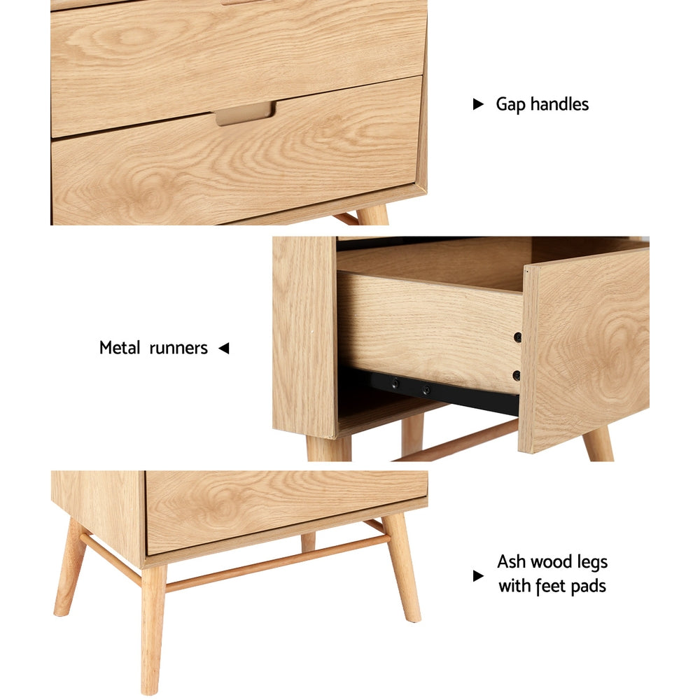 2 - Bedside Table Drawers - Oak GINO - STripleB