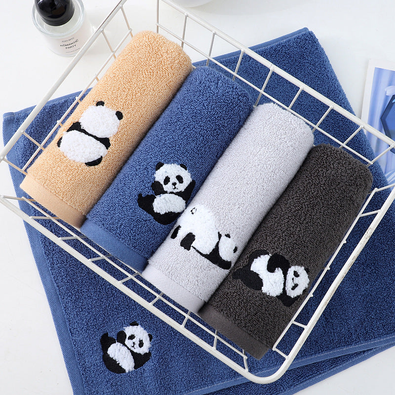 2 Pcs Dark Grey Panda Print Soft Cotton Hand Towel, Super Absorbent Mini Towels, 34x75cm - STripleB