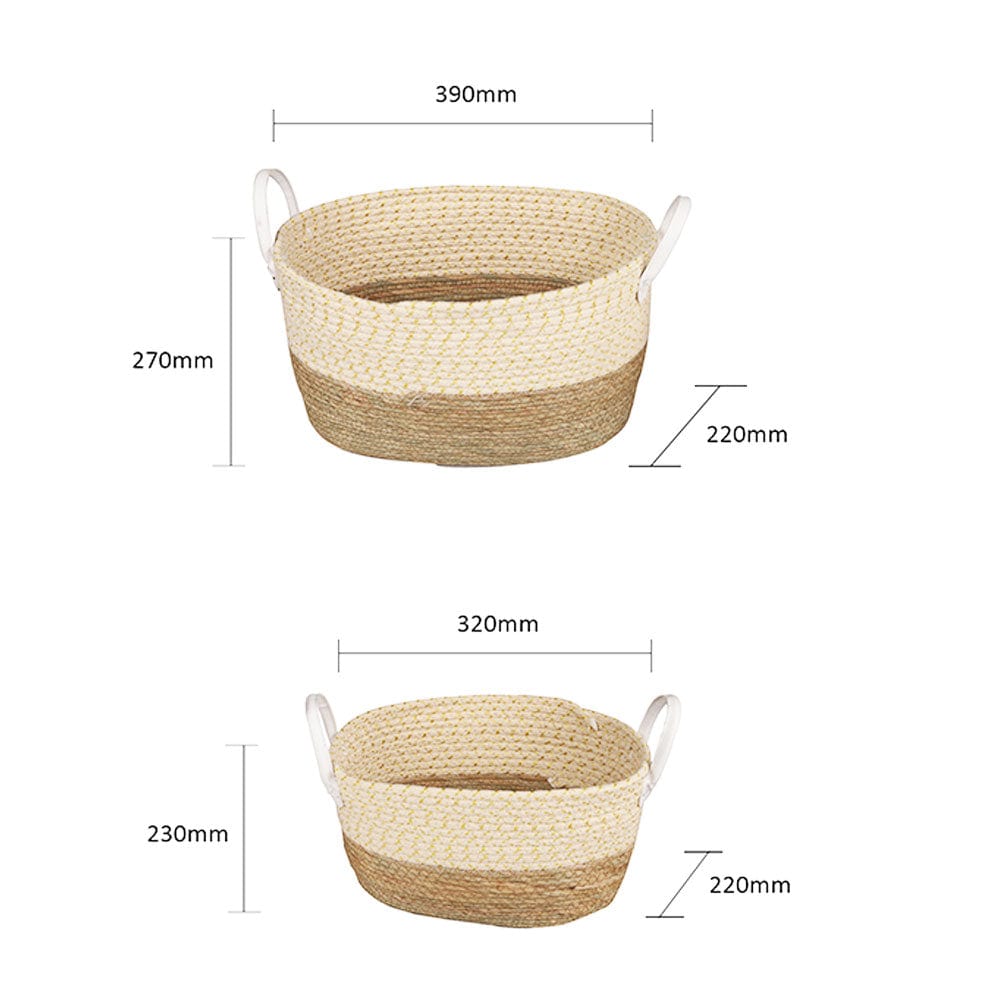 2 Piece - Cotton Rope Stripe Carry Handles Storage Baskets set - dimensions - STripleB