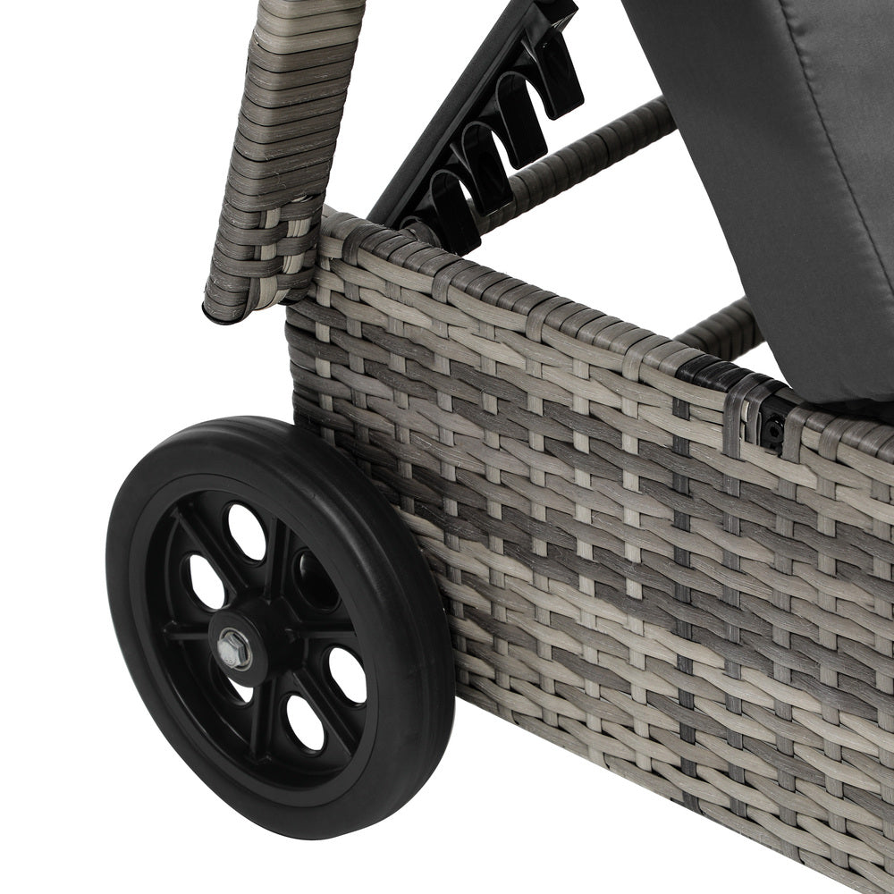 2pcs Wheeled Sun Loungers with Table Outdoor Set Grey - STripleB