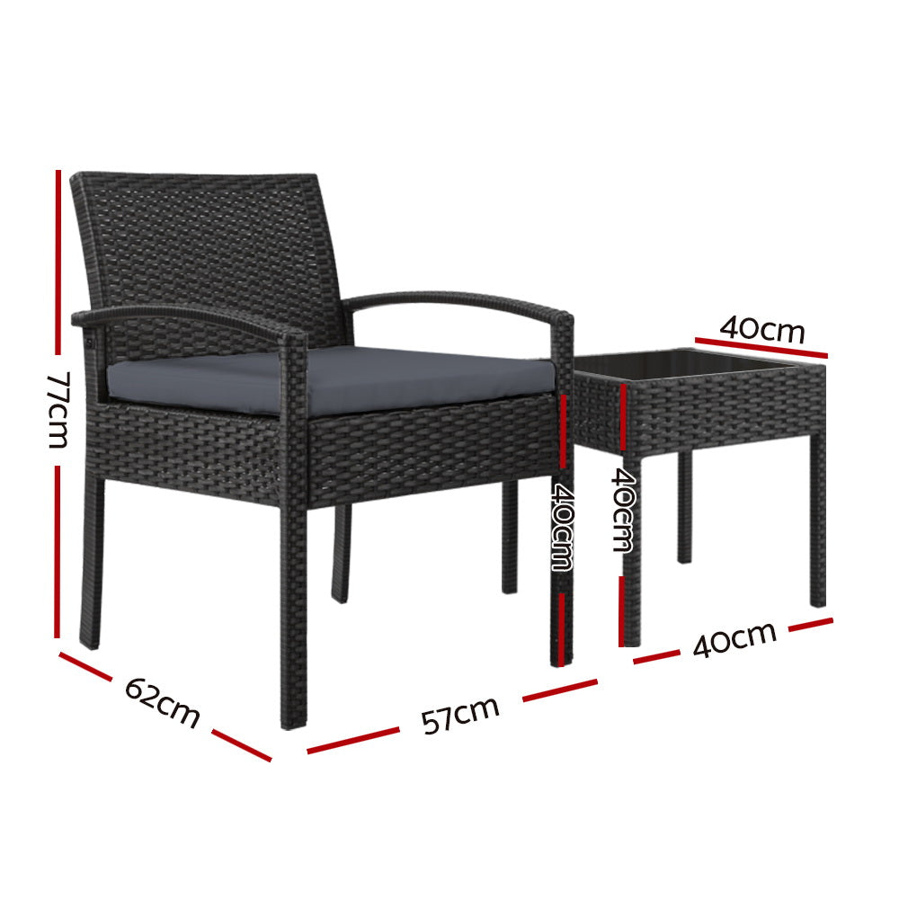 3PC - Patio Furniture Bistro Set - Black - STripleB