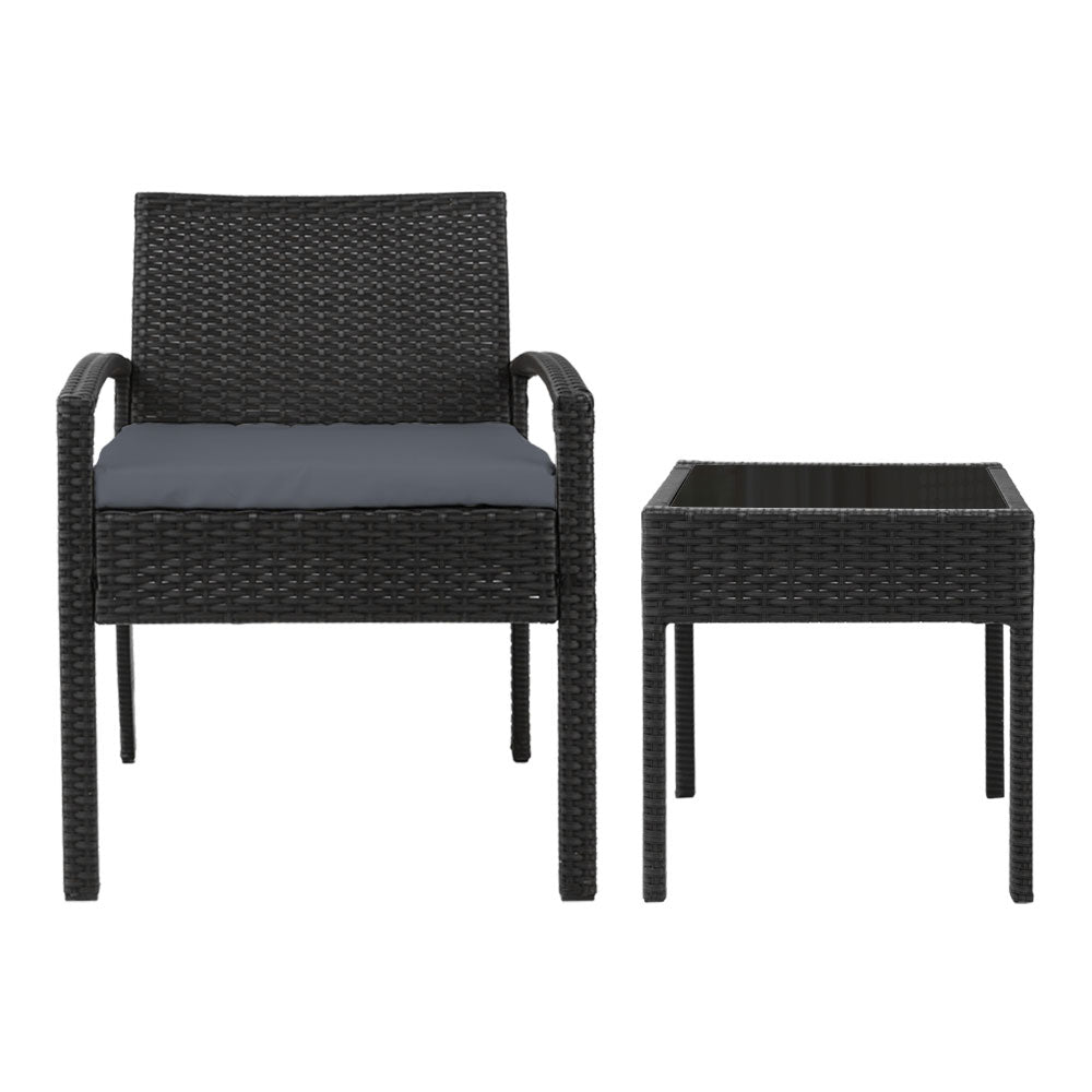 3PC - Patio Furniture Bistro Set - Black - STripleB