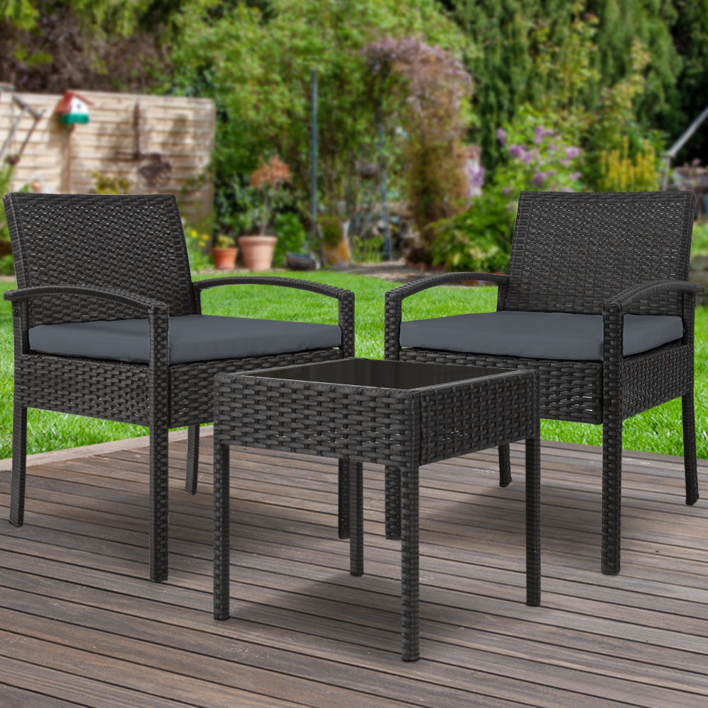 3PC - Patio Furniture Bistro Set - Black - STripleB