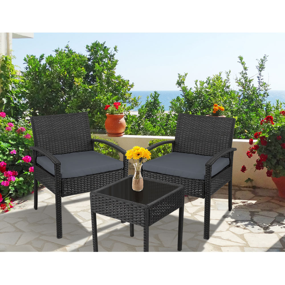 3PC - Patio Furniture Bistro Set - Black - STripleB