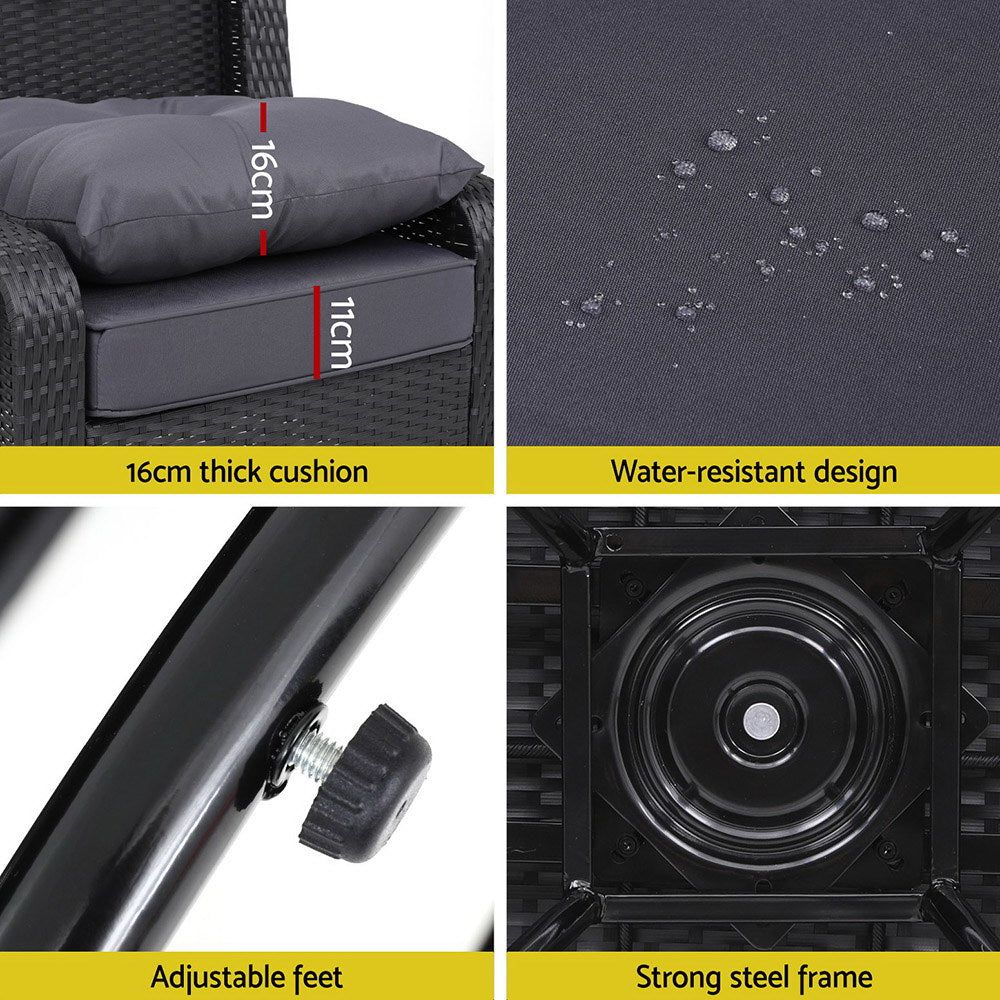 3PC Outdoor Furniture Swivel Chairs Set - Black - STripleB