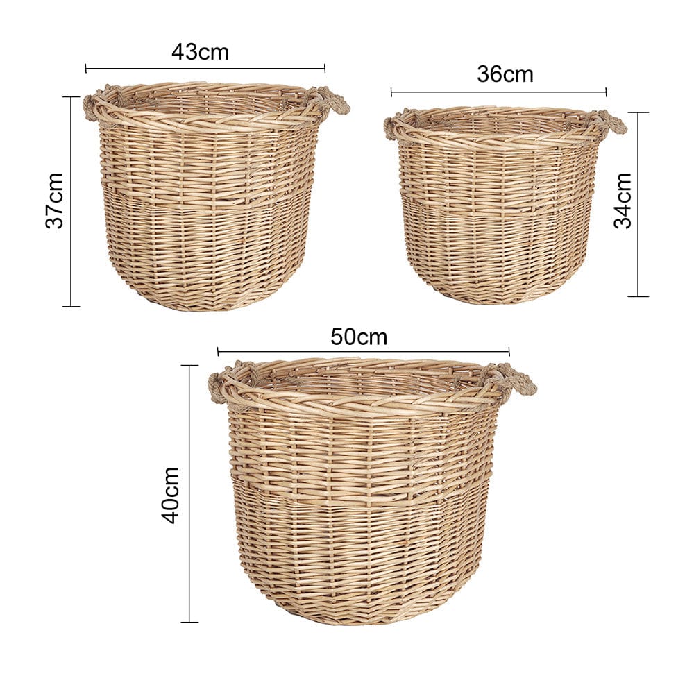 3 - Piece Wicker Storage Basket set - measurements - STripleB