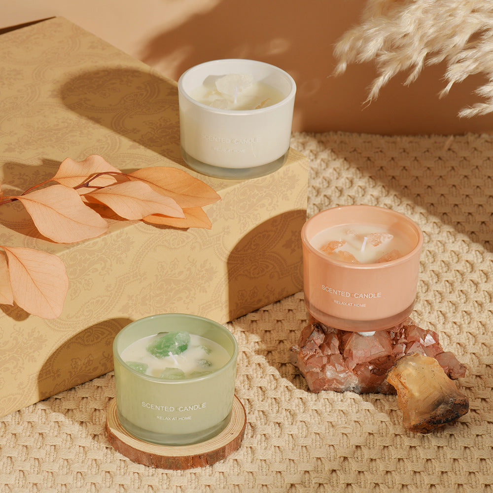 3 PCS - Macaron Crystal Stone Scented Candle Set - Misty Morning - STripleB