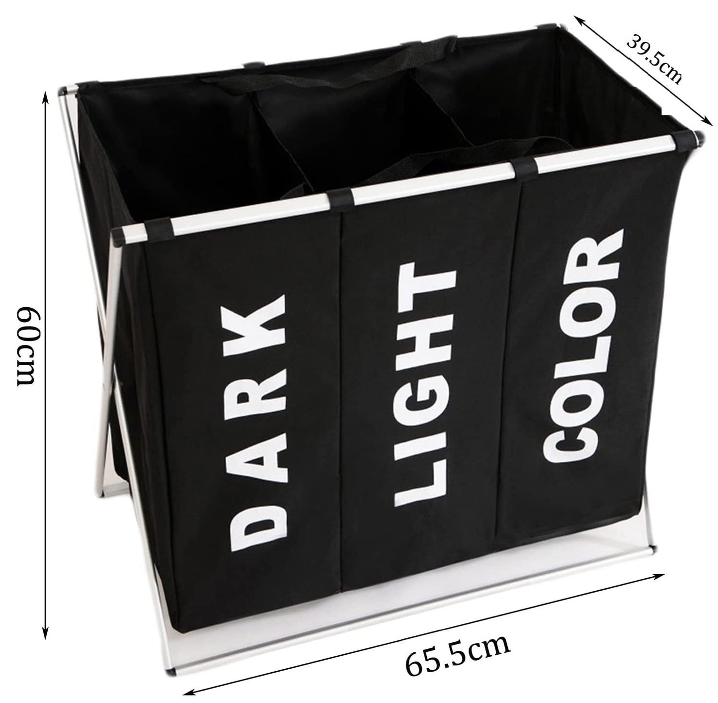 3 in 1 Large 135L Laundry Clothes Hamper Basket with Waterproof bags and Aluminum Frame (Black) - STripleB
