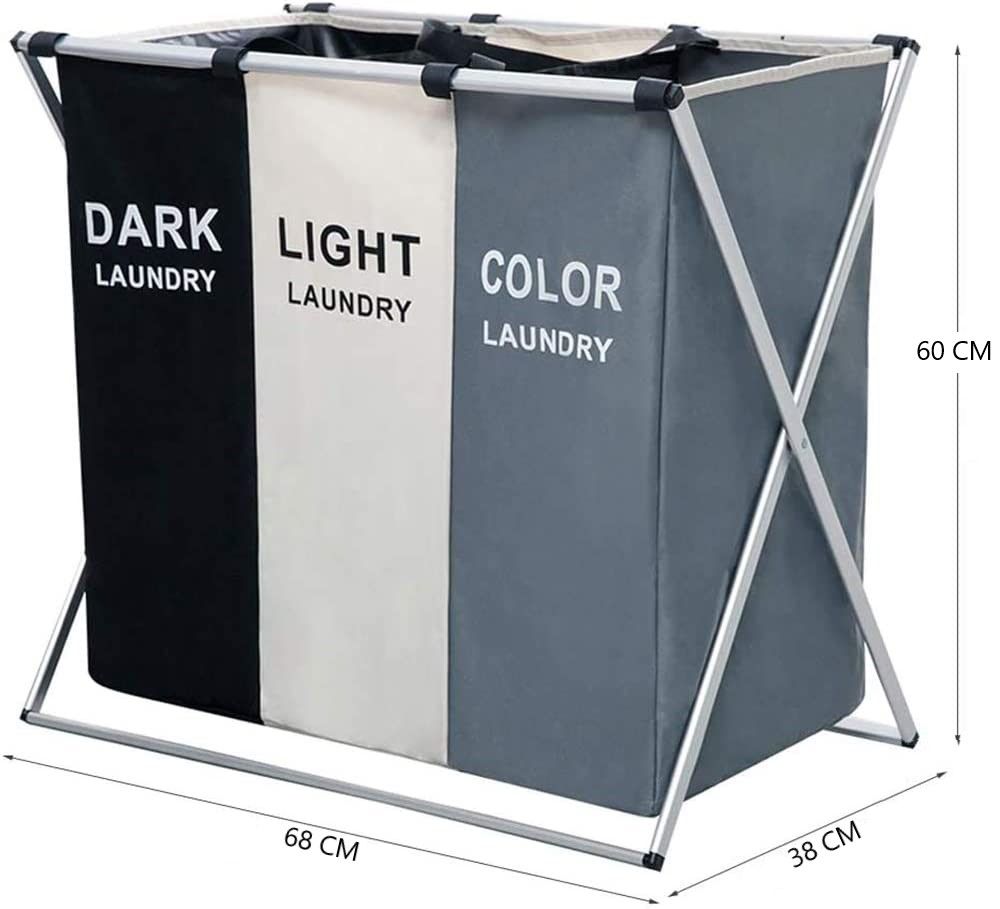 3 in 1 Large 135L Laundry Clothes Hamper Basket with Waterproof bags and Aluminum Frame (Multi) - STripleB