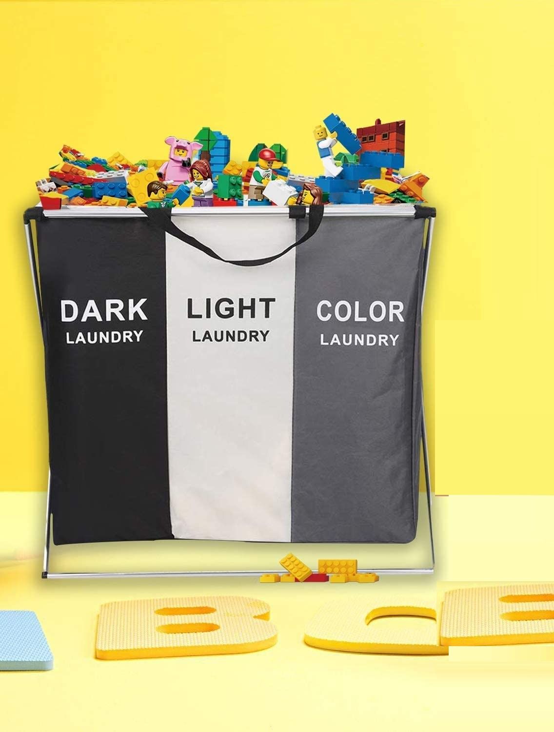 3 in 1 Large 135L Laundry Clothes Hamper Basket with Waterproof bags and Aluminum Frame (Multi) - STripleB