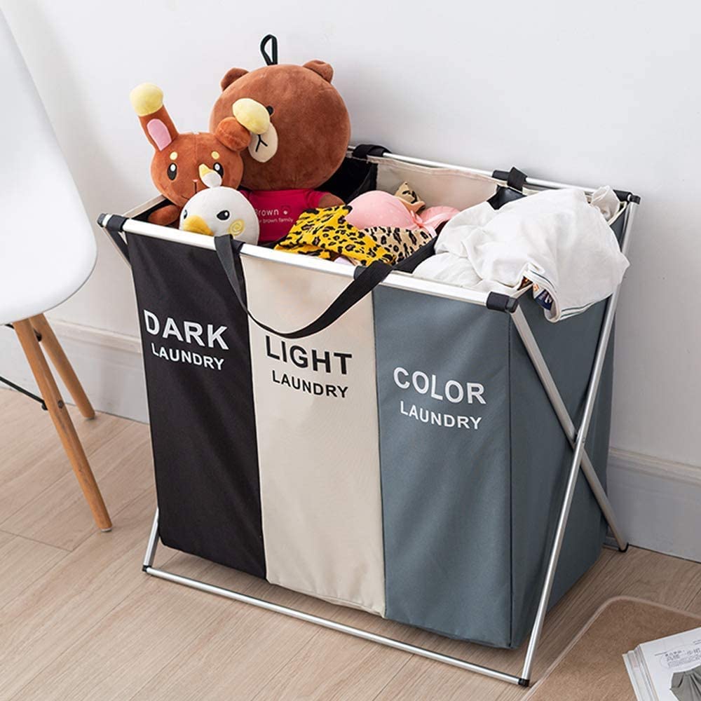 3 in 1 Large 135L Laundry Clothes Hamper Basket with Waterproof bags and Aluminum Frame (Multi) - STripleB