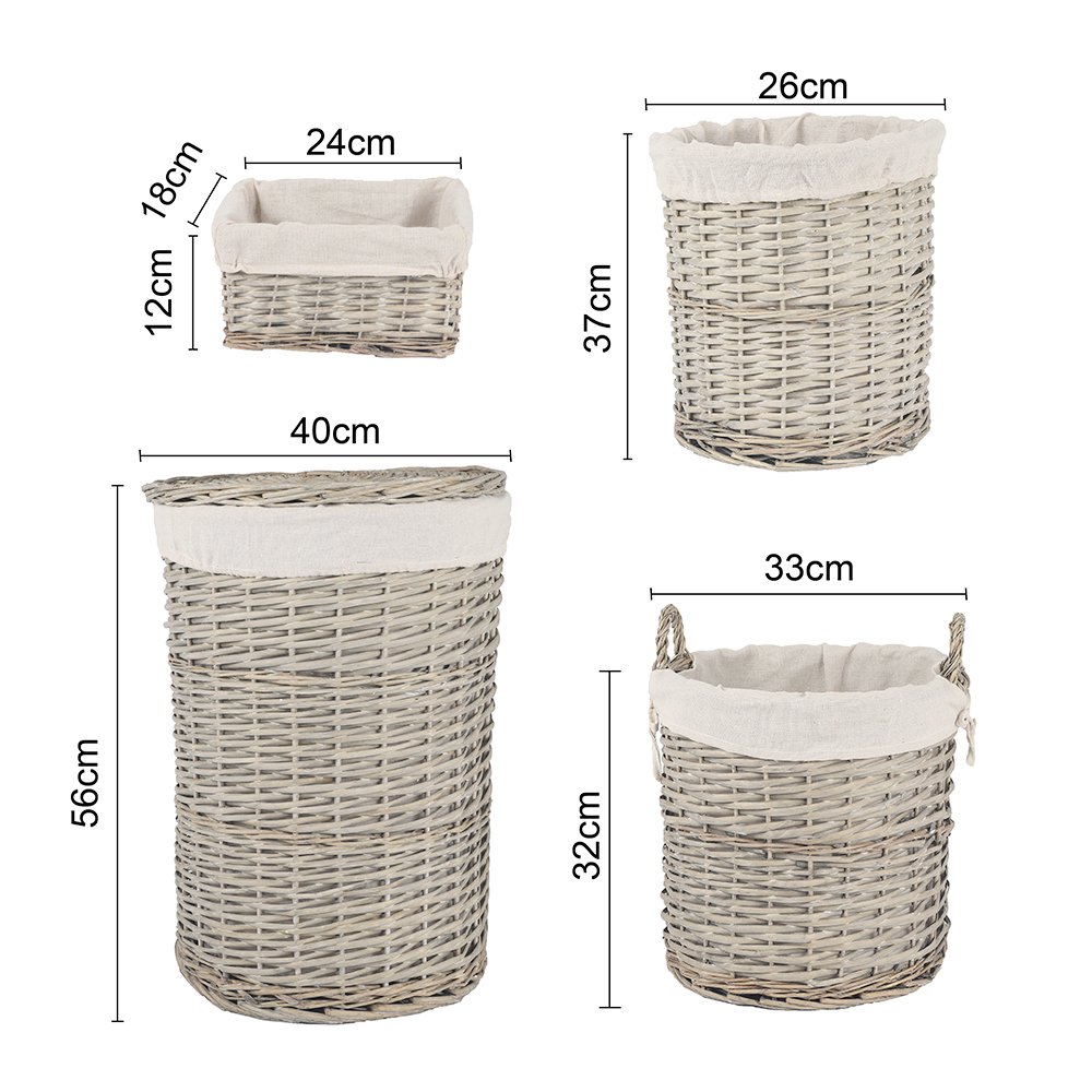 4 - Piece Wicker Storage Baskets Set - measurements - STripleB