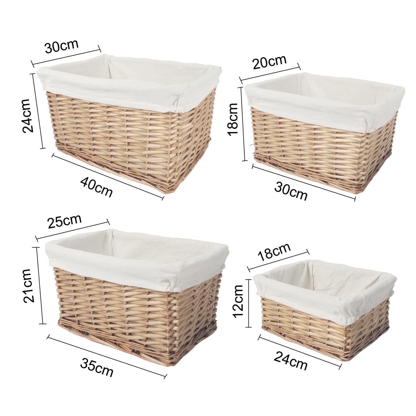 4 - Piece Wicker Storage Baskets with Liner Set - measurements - STripleB