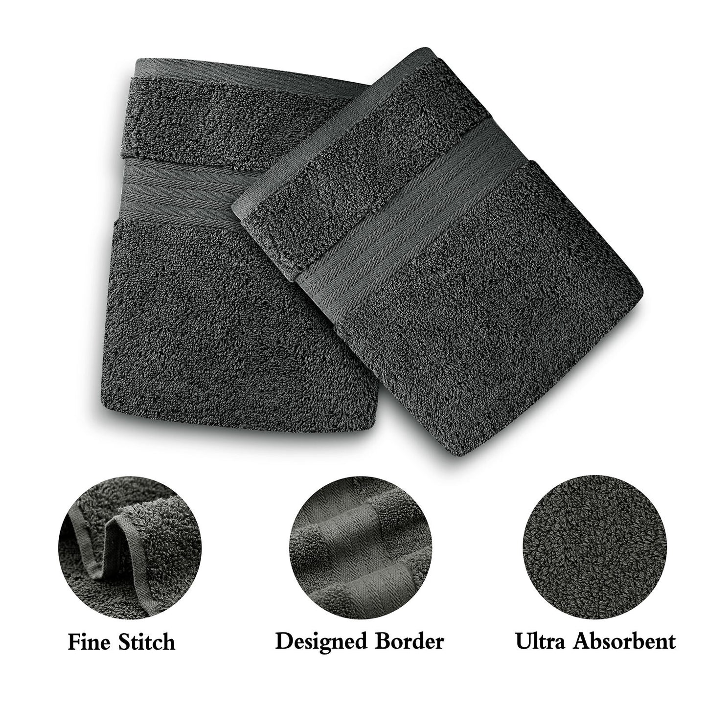 4 Piece Cotton Bath Towels Set - Charcoal - STripleB