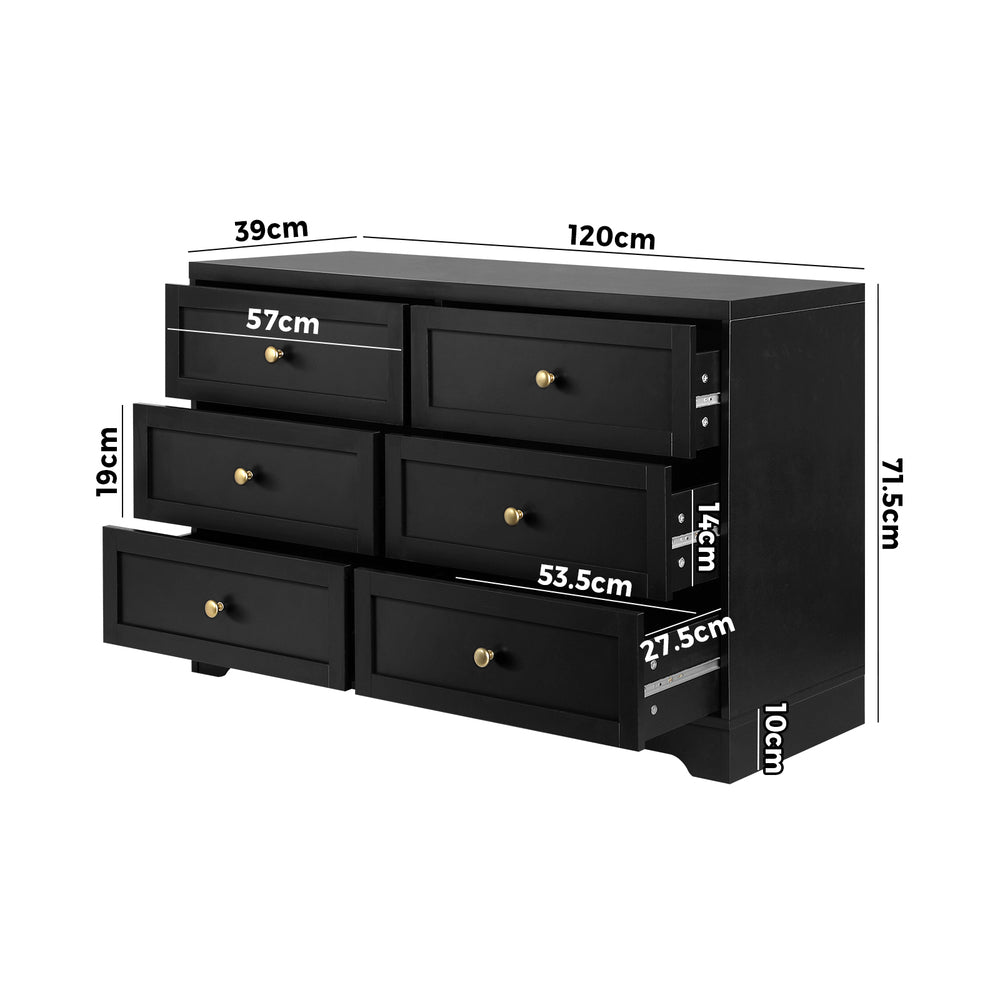 6 Drawer Chest of Drawers Black - STripleB