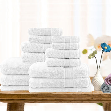 7pc - Lightweight Cotton Towel Set - White - STripleB