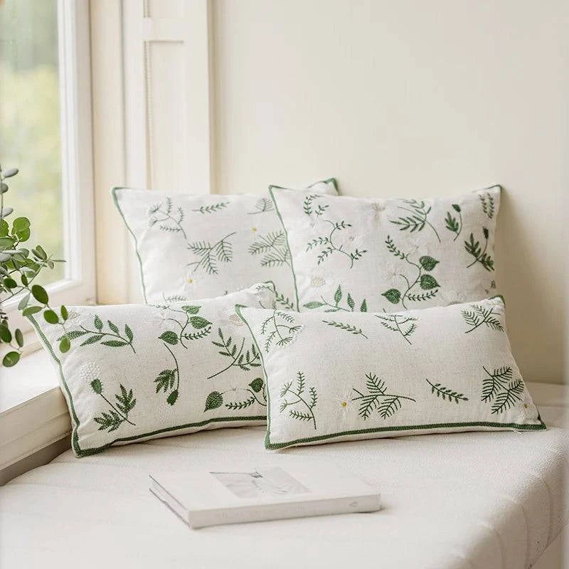 Embroidered Green Leaves Cushion Covers - STripleB