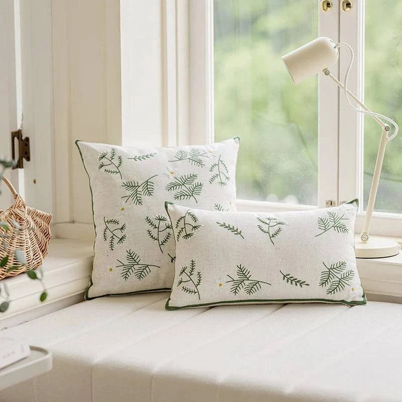 Embroidered Green Leaves Cushion Covers - STripleB