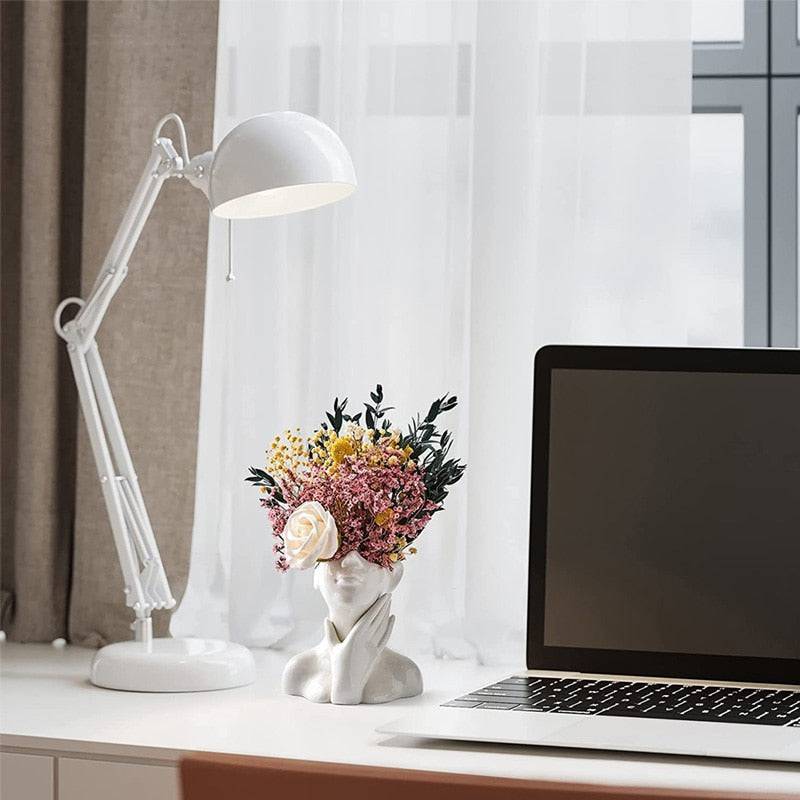 Modern Simple Ceramic Human Face Flower Vase Human Head Plant Flower Pot Nordic Art Flower Creative Vase Home Living Room Decor - STripleB