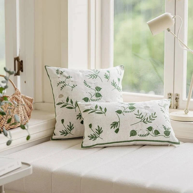 Embroidered Green Leaves Cushion Covers - STripleB