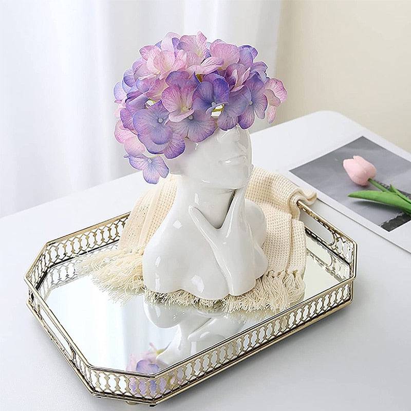 Modern Simple Ceramic Human Face Flower Vase Human Head Plant Flower Pot Nordic Art Flower Creative Vase Home Living Room Decor - STripleB