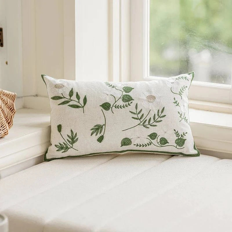 Embroidered Green Leaves Cushion Covers - STripleB