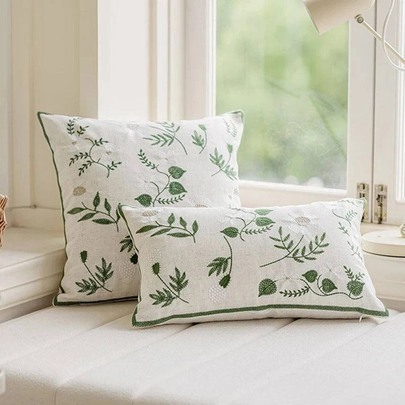 Embroidered Green Leaves Cushion Covers - STripleB