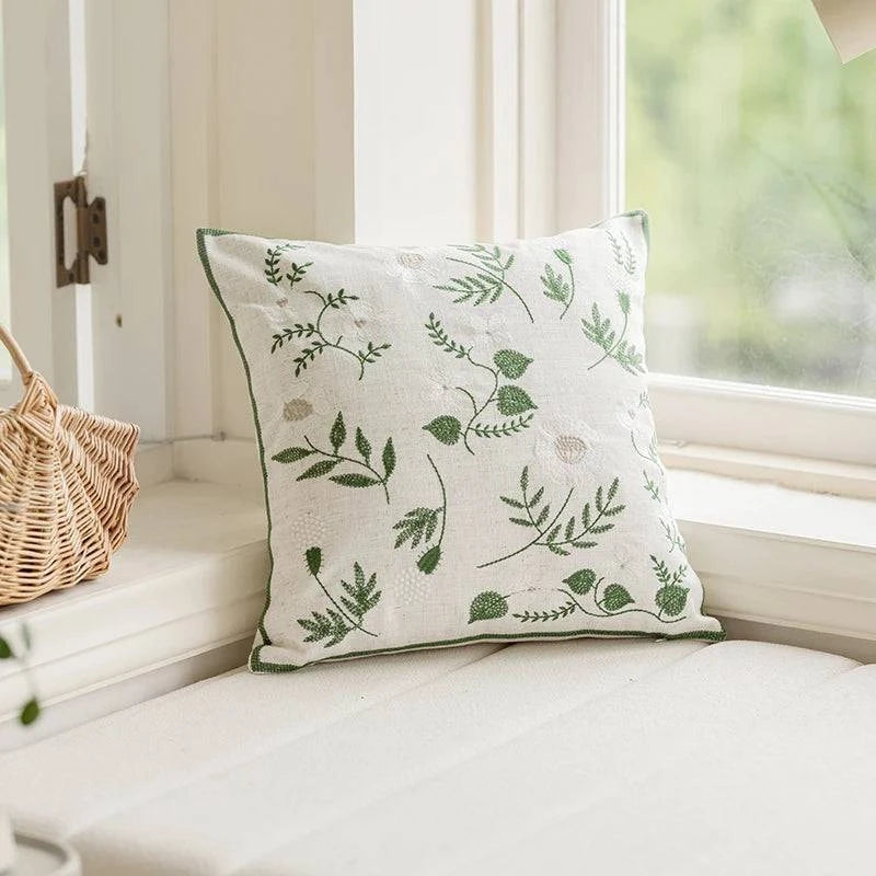 Embroidered Green Leaves Cushion Covers - STripleB