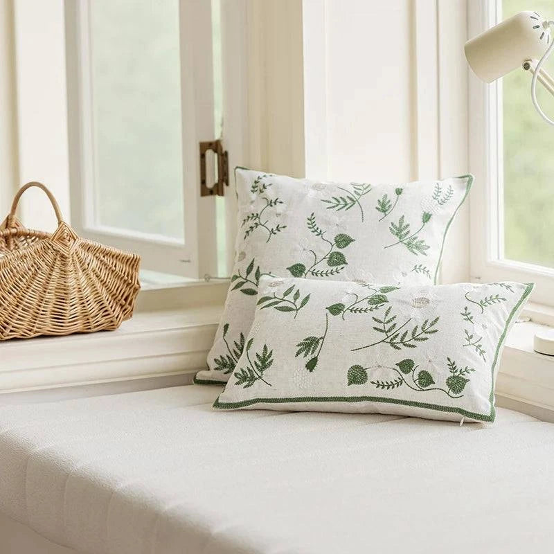 Embroidered Green Leaves Cushion Covers - STripleB