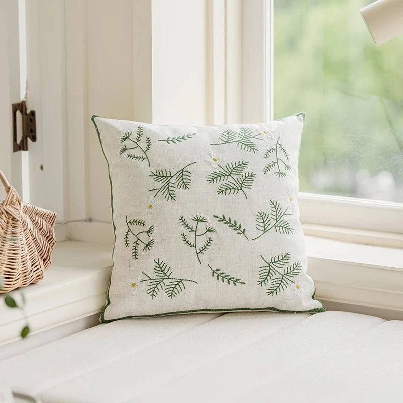Embroidered Green Leaves Cushion Covers - STripleB