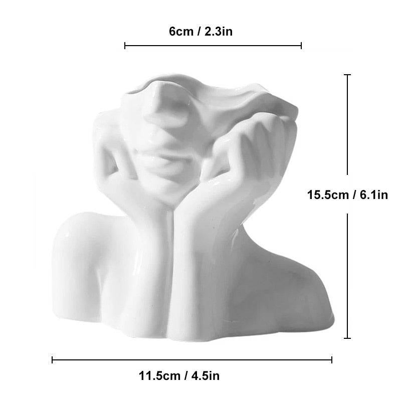 Modern Simple Ceramic Human Face Flower Vase Human Head Plant Flower Pot Nordic Art Flower Creative Vase Home Living Room Decor - STripleB