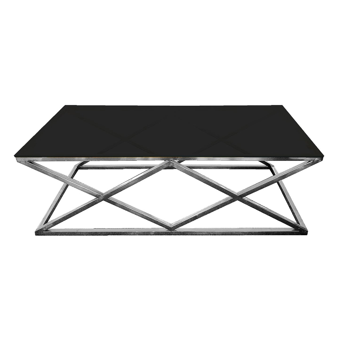 Alsea - Coffee Table - Silver Base - Black Glass - STripleB