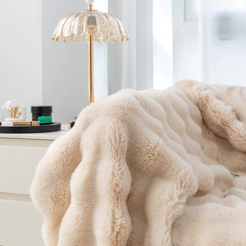 Apricot - Plush Toscana Rabbit Hair Throw Blanket - 130*160cm - STripleB