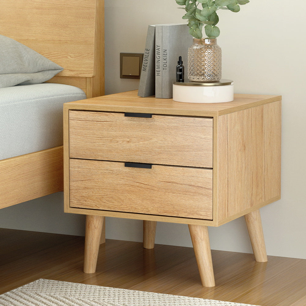 Artiss - Bedside Table 2 Drawers - Pine - STripleB
