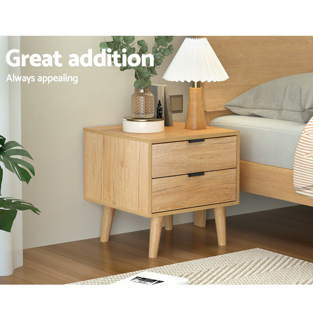 Artiss - Bedside Table 2 Drawers - Pine x 4 - STripleB