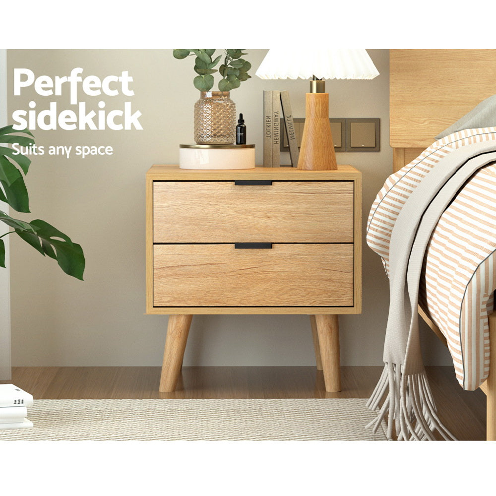 Artiss - Bedside Table 2 Drawers - Pine x 5 - STripleB