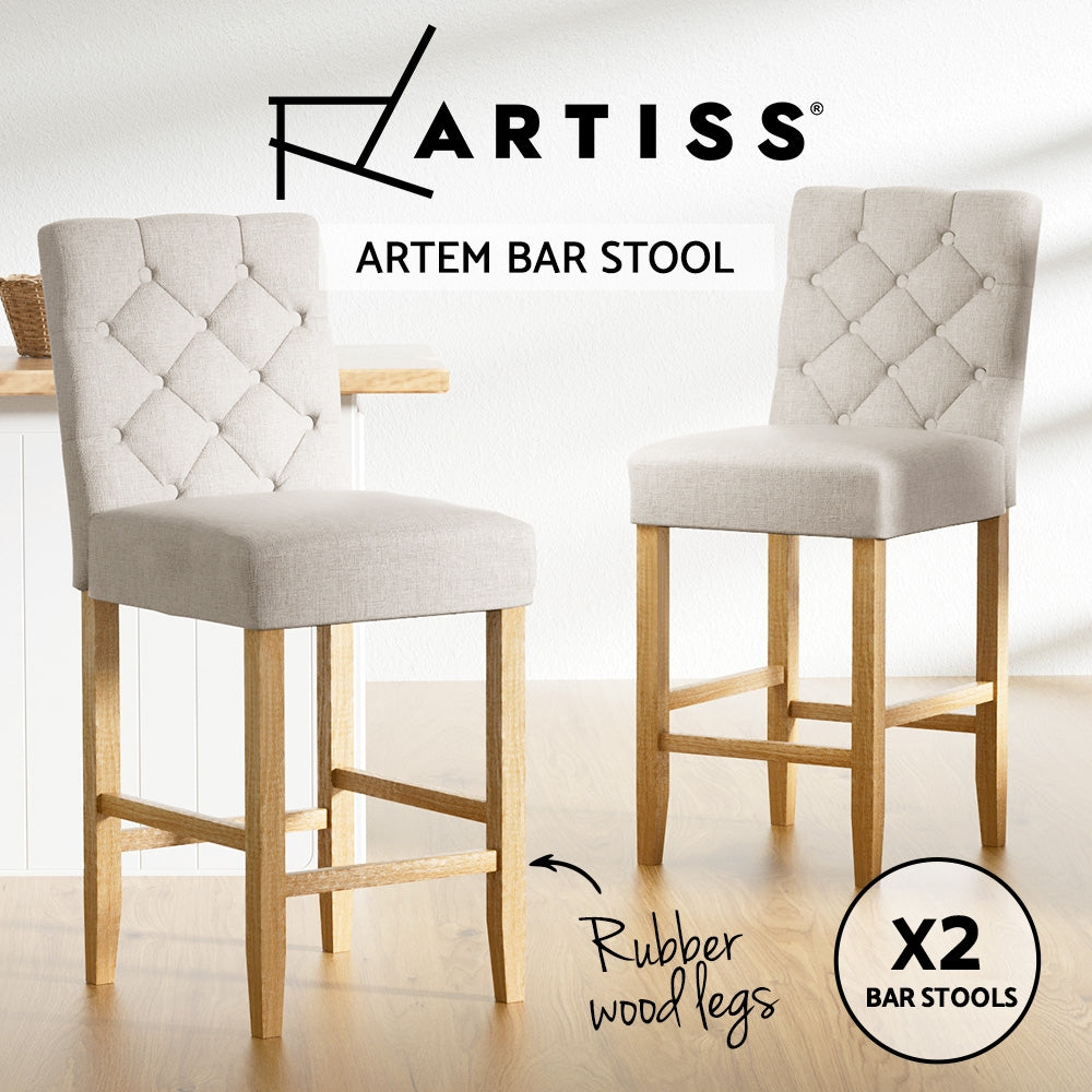 Artiss 2x Bar Stools Linen Upholstered Chairs - STripleB