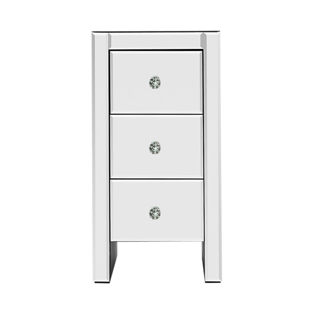 Artiss Bedside Table 3 Drawers Mirrored - QUENN Silver - STripleB