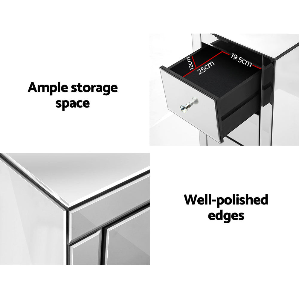 Artiss Bedside Table 3 Drawers Mirrored - QUENN Silver - STripleB