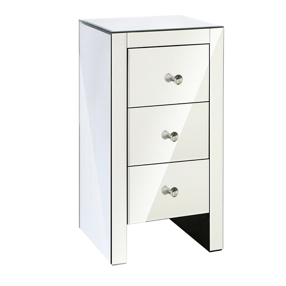 Artiss Bedside Table 3 Drawers Mirrored - QUENN Silver - STripleB