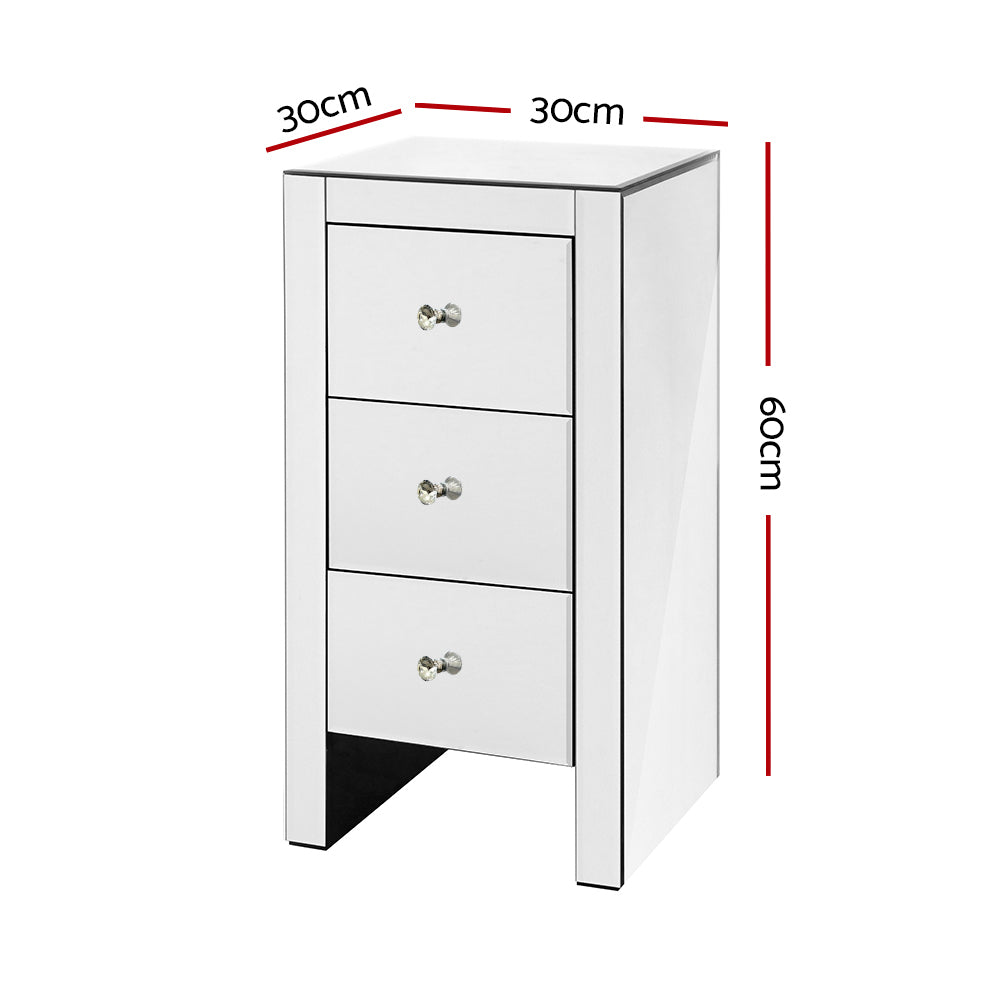 Artiss Bedside Table 3 Drawers Mirrored - QUENN Silver - STripleB