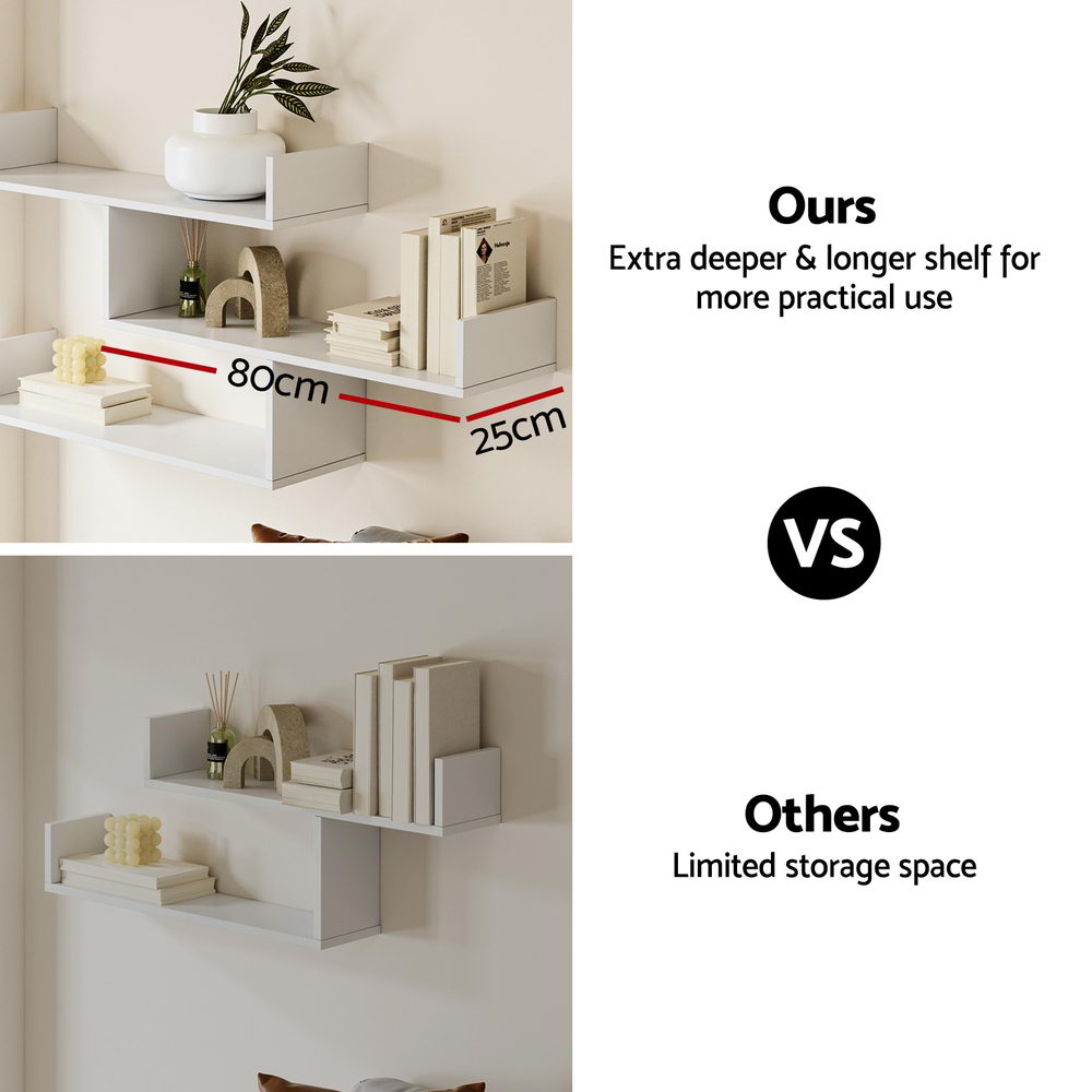 Artiss Floating Wall Shelf 3 Tier White - STripleB