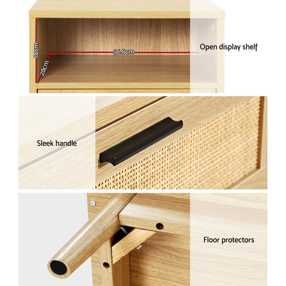 Artiss Rattan Bedside Table 1 Drawer with Shelf - REI Oak - STripleB