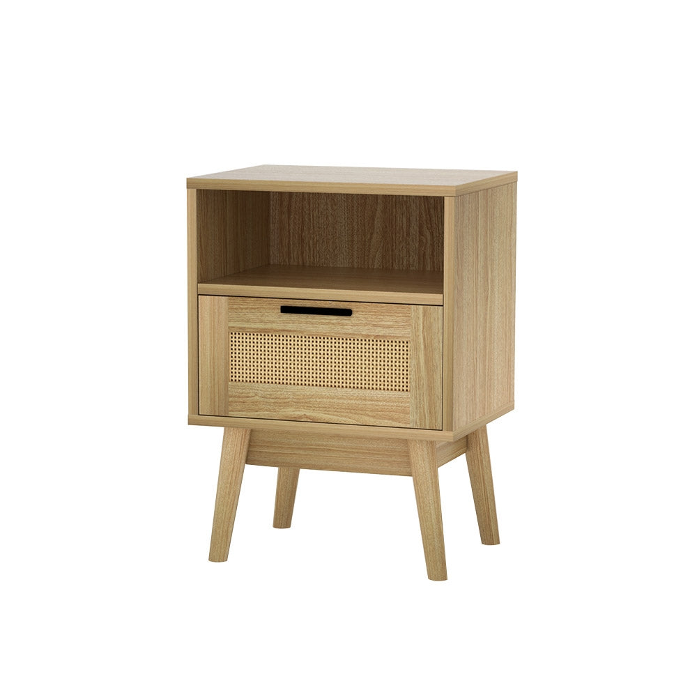 Artiss Rattan Bedside Table 1 Drawer with Shelf - REI Oak - STripleB
