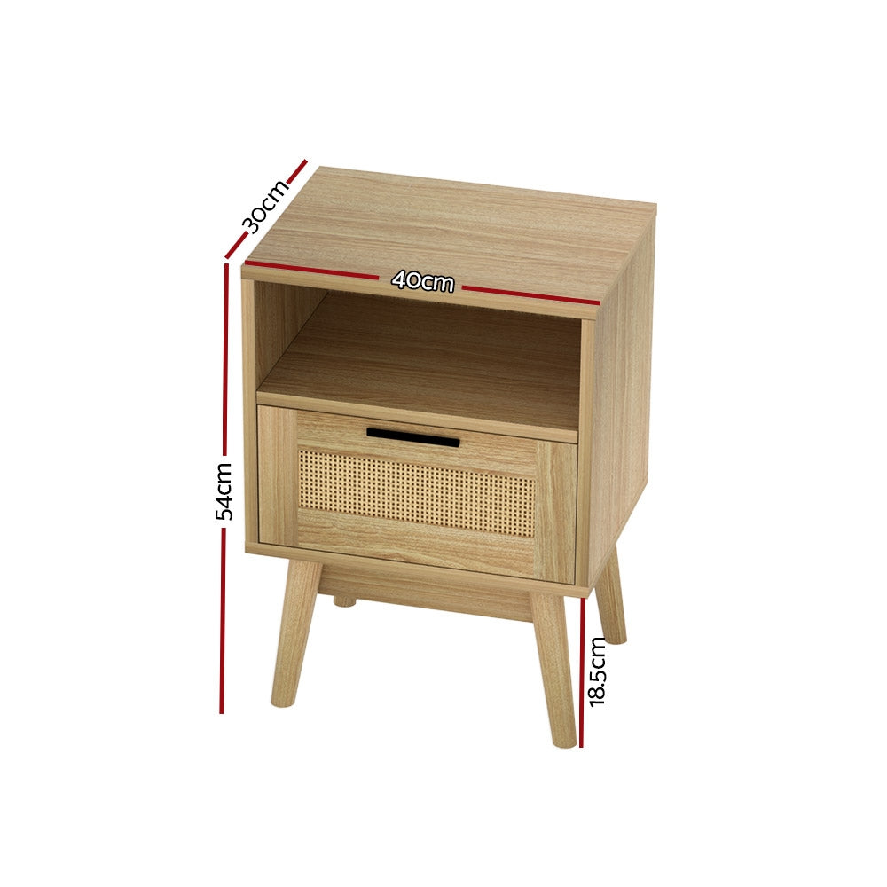 Artiss Rattan Bedside Table 1 Drawer with Shelf - REI Oak - STripleB