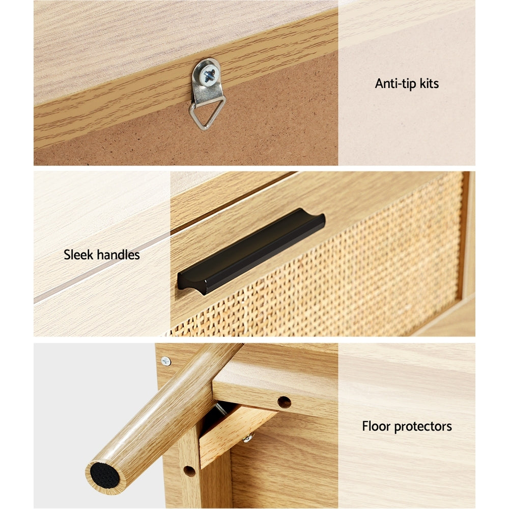 Artiss Rattan Bedside Table 2 Drawers Wood - RIE Oak - STripleB