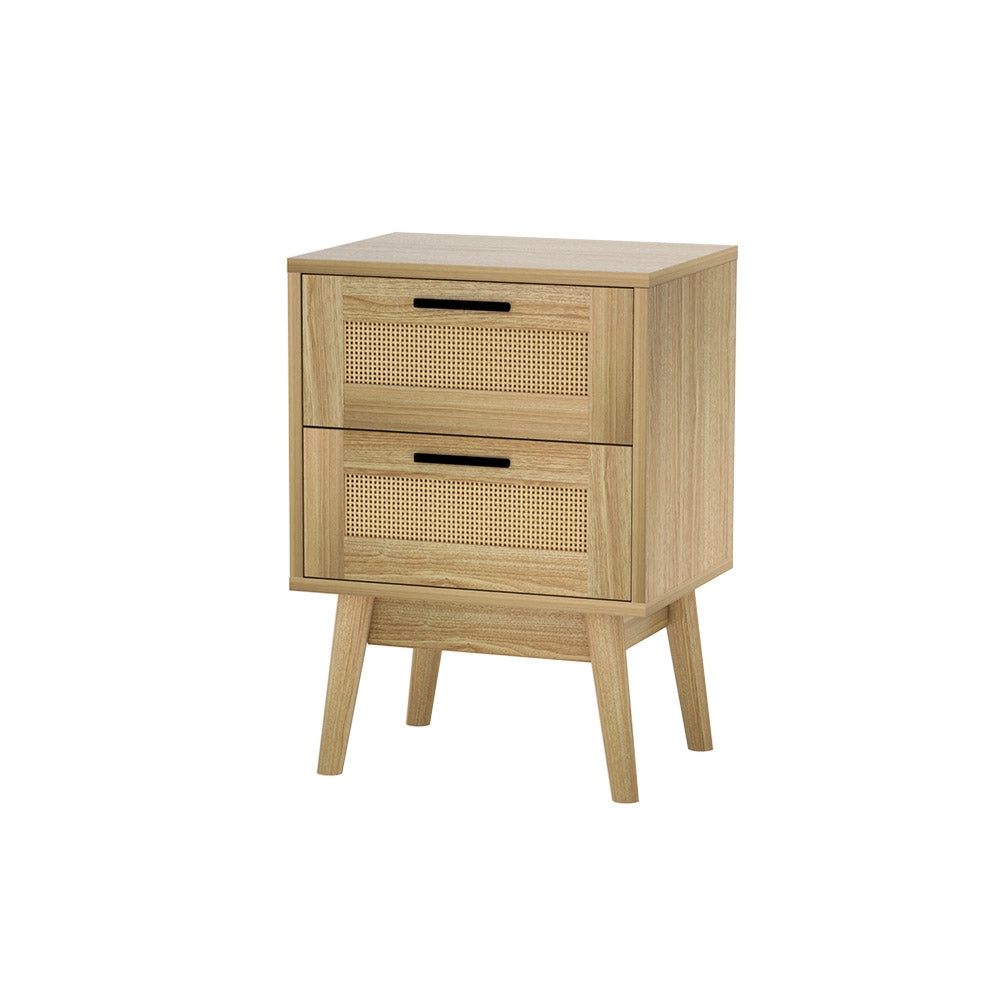Artiss Rattan Bedside Table 2 Drawers Wood - RIE Oak - STripleB