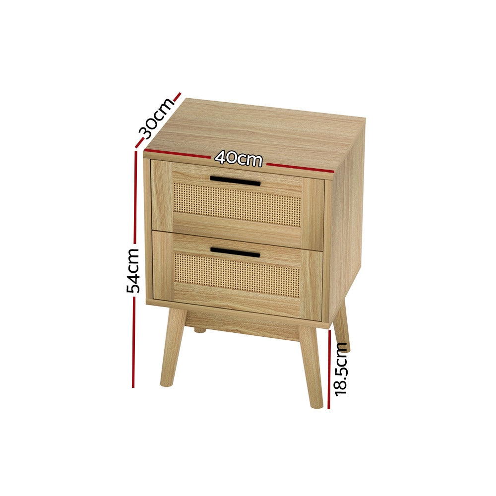 Artiss Rattan Bedside Table 2 Drawers Wood - RIE Oak - STripleB
